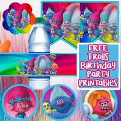 FREE Trolls Birthday Party Printable Files | Banner | Cupcake Toppers | Water Bottle Labels Trolls Center Piece Ideas, Trolls Cupcake Toppers, Diy Trolls Birthday Party, Troll Party Theme, Troll Cupcakes, Trolls Party, 50th Birthday Party Decorations, Trolls Birthday Party