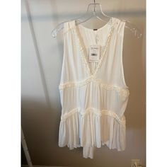 New Free People Tiered Ruffle Dress Size Xs Small Brown Spot On Shoulder From Storage - Haven't Tried To Remove As I Haven't Washed Since Garment Still Has Tags. White Sleeveless Mini Dress With Ruffle Hem, Summer Tiered Mini Dress With Lace Trim, Summer Tiered Lace Trim Mini Dress, White Tiered Top With Ruffle Hem, Casual Mini Dress With Lace Trim, White Tiered Tops For Summer, White Tiered Casual Tops, Casual White Tiered Top, White Tiered Summer Top