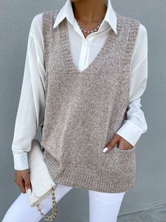 Knit Vest Pattern Women, Knit Vest Pattern, Pocket Sweater, Sweater Vest Women, Vest Pattern, Sleeveless Vest, Knit Fashion, Knit Vest, Sweater Vest