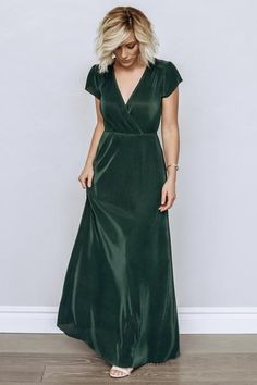 Athena Pleated Maxi Dress in Forest | Baltic Born Forest Green Bridesmaid Dress, Forest Green Bridesmaid, Forest Green Dress, Forest Dress, Velvet Bridesmaid, Wedding Guest Outfit Fall, Velvet Bridesmaid Dresses, Baltic Born, Pleated Maxi Dress