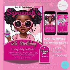 Make your little girl's birthday unforgettable with this stunning Pink Barbie-Inspired Birthday Invitation designed especially for Black girls! This elegant 5x7 inch invite captures the magic of Barbie with vibrant pink hues and charming details, making it perfect for a modern Barbie-themed party. The bundle includes: A printable invitation you can personalize with your child's party details Printable thank you tags to add a special touch to your party favors A digital evite for easy online shar Barbie Invitation Template, Modern Barbie, Rosa Barbie, Barbie Inspired, Party Stand, Pink Barbie, Party Details, Christmas Deals, Le Lot