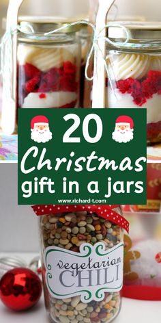 mason jar filled with christmas gift in a jar and the title overlay reads 20 christmas gift in a jar