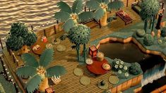 Acnh Tropical Restaurant, Acnh Roundabout, Jungle Acnh, Animal Crossing Wild World, Deco Nature, Tropical Animals, Acnh Inspo, Rooftop Restaurant, New Animal Crossing