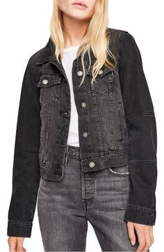 Perfectly cool and casual-chic, this dark-wash jean jacket is the overlay that every closet craves. 21" length (size Medium) Front button closure Spread collar Long sleeves Chest button-flap pockets; front welt pockets Button-tab hem 100% cotton Machine wash, tumble dry Imported Women's Clothing Denim Jacket Black, Classic Wardrobe Staples, Classic Wardrobe, Black Denim Jacket, Free People Denim, Warm Jacket, Light Sweater, Latest Outfits, Black Denim