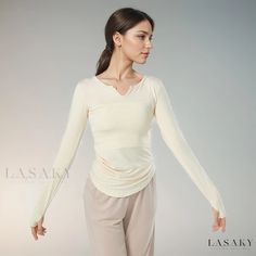 Lasaky - Long-sleeved Classical Dance Training Top for Body Conditioning and Latin Dance Practice White Fitted Top For Dance Class, Stretch Long Sleeve Tops For Dance, Fitted Tops For Dance Class, Fitted Top For Dance Occasions In Fall, Stretch Long Sleeve Tops For Dance Class, Long Sleeve Tops For Fall Dance, Body Conditioning, Ruffle Long Sleeve Blouse, Dance Training