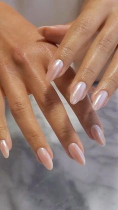 Wedding Nails Short Almond, Baptism Nails, Pink Chrome Nails, February Nails, Oval Nails