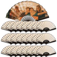 a set of six fan shaped fans with an image of two people on the front