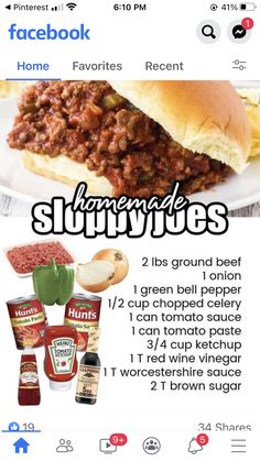 the recipe for sloppy joes on a plate