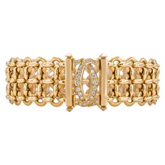 Finely crafted in 18k yellow gold with Round Brilliant cut Diamonds on the Double C Logo clasp. Signed by Cartier, from their Penelope collection Circa, 1990s Size 7 inches Bracelet With Diamonds, C Logo, Round Brilliant Cut Diamond, Brilliant Cut Diamond, Link Bracelets, Round Brilliant, Arm Band, Cartier, The Row