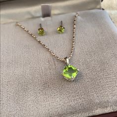 Beautiful Set Purchased In Honolulu Hawaii. 1.10 Carat Peridot Center Stone .25 -.33 Carat Peridot Each Earring Sterling Silver Paid $506 Our Home Is Smoke Free And Our Fur Baby Is Hypoallergenic Hale Koa, Peridot Necklace, Gem Necklace, Green Gems, Honolulu Hawaii, Pretty Green, Necklace And Earring Set, Honolulu, Our Home