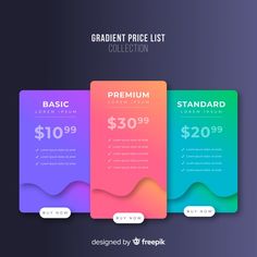 three pricing cards with different colors