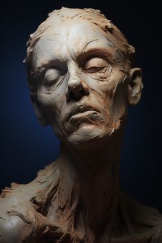 a clay sculpture of a man's face with his eyes closed