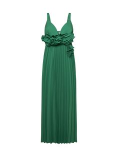 Dress from ParoshComposition: Synthetic->polyester, 100% Green Silk Maxi Dress With Pleated Bodice, Chic Green Evening Dress With Pleated Bodice, Green Ruffled Summer Evening Dress, Spring Evening Dress With Pleated Bodice, Floor-length, Spring Silk Pleated Evening Dress, Silk Ruched Pleated Dress For Party, Flowy Pleated Evening Dress, Spring Floor-length Evening Dress With Pleated Bodice, Flowy Spring Evening Dress For Gala