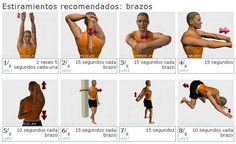 an image of a man doing exercises for back and shoulder muscles in spanish language, with instructions on how to do it