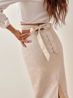 Penne Skirt - Midi Linen | Reformation Linen Skirt, Midi Skirt, Cut Out, Tights, Skirt, How To Wear