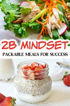 two images with the words 25 mindset and an image of salad in a jar