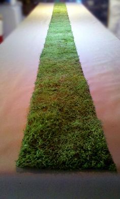 a long table with grass on it