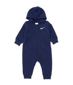 From Nike&#x2C; this coverall features;Attached hoodLong sleevesSide leg zip closureGraphic logo on the left side of the chestCotton/polyesterMachine wash/tumble dryImported. Nike Baby Clothes, Nike Baby, Newborn Boy, Baby Boy Newborn, Dillard's, Baby Boy Outfits, Baby Accessories