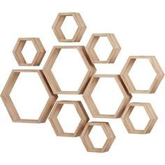 six wooden hexagonals arranged in the shape of hexagons on a white background