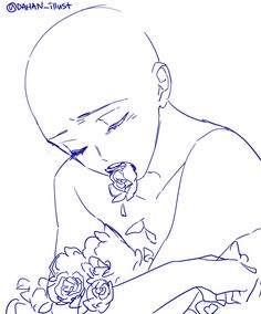 a drawing of a man with flowers in his hand