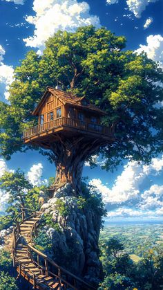 a tree house sitting on top of a cliff