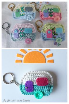 crocheted key fobs and purses made to look like campers