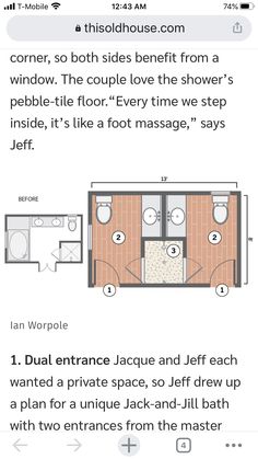 the floor plan for an apartment with two beds and one bathtub, is shown