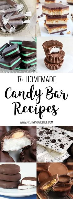 chocolate covered candy bar with text overlay that reads 17 homemade candy bar recipes