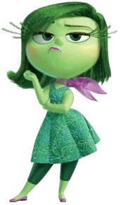 a cartoon character with green hair wearing a dress and holding her hand up to her face