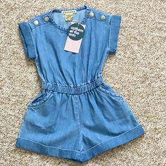 Brand New With Tags! Fun Lightweight Denim Girls Romper. Elastic Waist, 2 Side Pockets, And Functional Silver Snaps At Shoulder. Summer Casual Denim Dress For Playtime, Casual Summer Denim Dress For Playtime, Cute Denim Dress With Pockets For Summer, Cute Summer Denim Dress With Pockets, Girls Lace Dress, Striped Dress Summer, Denim Romper, Sleeveless Floral Dress, Mod Dress