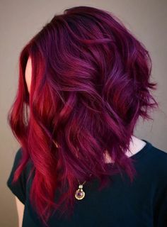 Red And Purple Color Melt Hair, Plum And Red Hair, Cranberry Pink Hair, Red Roots Purple Hair, Short Ruby Red Hair, Purple Hair Red Highlights, Purple Hair With Red Highlights, Red And Purple Hair Short, Bright Hair Colors Short Shoulder Length