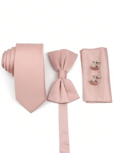 Dusty Pink Casual,Work Collar  Fabric Plain  Embellished   Men Accessories Elegant Sets With Ties For Groom, Elegant Groom's Set With Ties, Elegant Sets With Bow Tie For Wedding, Elegant Wedding Sets With Bow Tie, Classic Wedding Sets With Ties, Elegant Sets With Ties As Gift, Elegant Business Bow Tie For Father's Day, Party Suit And Tie Accessories For Father's Day, Adjustable Elegant Wedding Sets