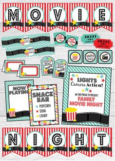 movie night party printables and decorations