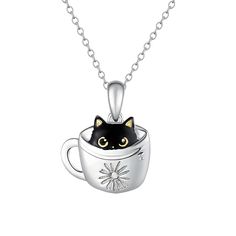 PRICES MAY VARY. Cute Design-A mischievous little black cat hides in a cup and plays hide and seek with its owner. The cute pendant paired with an exquisite necklace is simple, elegant, and exquisite, making it the perfect jewelry that cat lovers cannot refuse. Length and size-The necklace pendant is 0.87inches high, 0.9 inches wide, and 17 inches long+2 inches long. Adults and teenagers can easily adjust the ength to provide you with a comfortable fit. Safer to wear-The cute cup black cat neckl Black Cat Necklace, Charm Bar, Cup Cat, Girls Cup, Dragonfly Ornament, Cat Pendant Necklace, Cat Christmas Gift, Ink Inspiration, Necklace For Girls