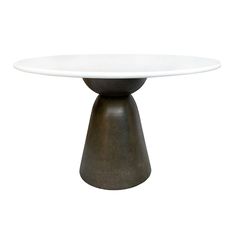 a white table with a black base on a white background