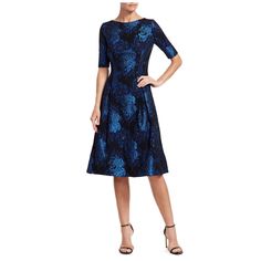 Teri Jon Metallic Jacquard Cocktail Dress Fit & Flare Black Blue Floral Pleated Short Sleeve Sz 2 New With Tags. Msrp $600 Measures Approximately When Flat: Armpit To Armpit: 18" Shoulder To Hem: 42" Waist: 15" Round Neck Short Sleeve Back Zip Pleated Floral Pattern Evening Floral Print Jacquard Midi Dress, Evening Floral Jacquard Midi Dress, Evening Jacquard Midi Dress With Floral Print, Elegant Jacquard Midi Dress With Floral Print, Knee-length Jacquard Evening Dresses, Jacquard Knee-length Midi Dress For Evening, Formal Fitted Jacquard Midi Dress, Elegant Blue Midi Dress For Semi-formal Occasions, Blue Jacquard Party Dress