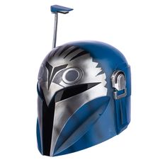 a helmet shaped object is shown against a white background, with the head of a bird on it's side