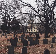 an old cemetery with many headstones and trees