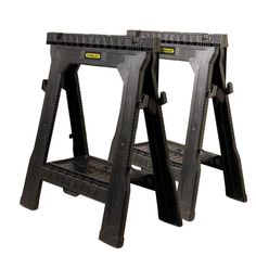 two black plastic step stools sitting side by side on top of each other in front of a white background