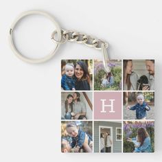 a collage of photos with the letter h on it is shown in this keychain