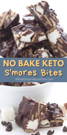 no bake keto s'mores bites recipe with chocolate and marshmallows