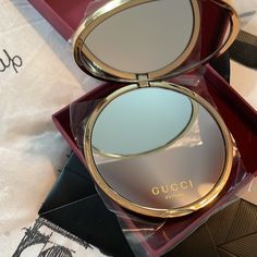 Brand New Never Used Gucci Compact Mirror Gold Tone With Box And Bag. Cute And Compact Can Go In A Small Purse Or Make Up Case. Gucci Makeup, Gucci Bracelet, Make Up Case, Gucci Eyeglasses, Small Mirror, Sunglasses Logo, Mirror Gold, Magnifying Mirror, Small Mirrors