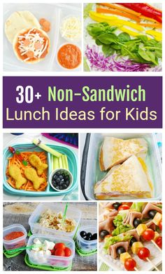 lunch boxes filled with different types of food and the words 30 non - sandwich lunch ideas for kids