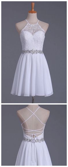 White Halter Homecoming Dresses A Line Chiffon & Halter Homecoming Dresses, Classy Homecoming Dress, Halter Homecoming Dress, Mini Homecoming Dresses, Dresses A Line, Make Your Own Dress, Lace Homecoming Dresses, Short Homecoming Dress, Dresses Cocktail