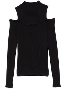 black wool ribbed knit open-shoulder sleeves high neck long sleeves ribbed cuffs and hem Open Shoulder Sweater, Wardrobe Edit, Yoko London, Black 13, High Neck Long Sleeve, Exclusive Fashion, Sweater Black, Lady Dior, Shoulder Sweater