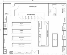 the floor plan for a restaurant with seating and counter space, as well as an office area