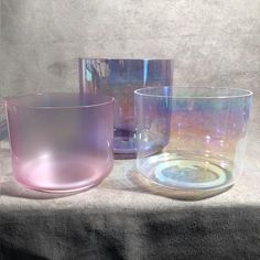 Here is a link to a video of this set being played along with 2 more bowls in a short sound bath: https://www.youtube.com/watch?v=5jUKxjU4g5M A set of 3 clear crystal singing bowls in a dreamy blend of clear violet, clear aurora pastel purple and clear aurora colours, with a collective sound energy of grounding emotional balance with intuition / higher self.  Each of our bowls is individually hand made of the finest 99.99% pure crystal, resulting in a rich, clear and resonant sounds.  SoundGalax C Heart, Crystal Singing Bowls, Sound Energy, Healing Techniques, Violet Pastel, Chakra Racine, Sound Bath, Healing Yoga, Pineal Gland