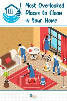 the cover of most overlooked places to clean in your home, with two people vacuuming