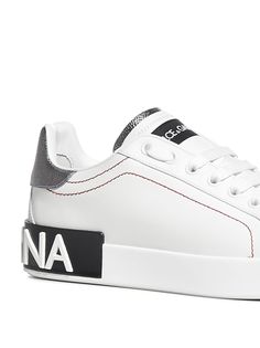 Upper: 100% Leather Casual Calf Leather Sneakers With Logo Plaque, Leather Sneakers With Logo Plaque And Round Toe, Designer Leather Sneakers With Logo Print, Luxury Leather Sneakers With Logo Plaque, Designer Leather Sneakers With Logo Plaque, Dolce Gabbana Sneakers, Dg Logo, Feminine Chic, Stefano Gabbana