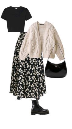 Black And White Flower Skirt Outfit, Black Modest Outfits, Flower Skirt Outfit, Sunday Best Outfit, Cute Business Casual, 일본 패션, Modesty Outfits, Cute Modest Outfits